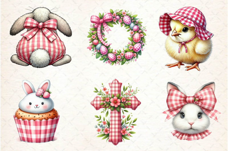 Pink Easter Gingham Ceramic Clipart Bundle 2 - CraftNest - Digital Crafting and Art