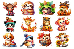 Autumn Cute Animals Clipart Bundle - CraftNest - Digital Crafting and Art