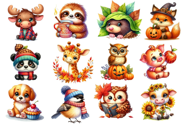 Autumn Cute Animals Clipart Bundle - CraftNest - Digital Crafting and Art