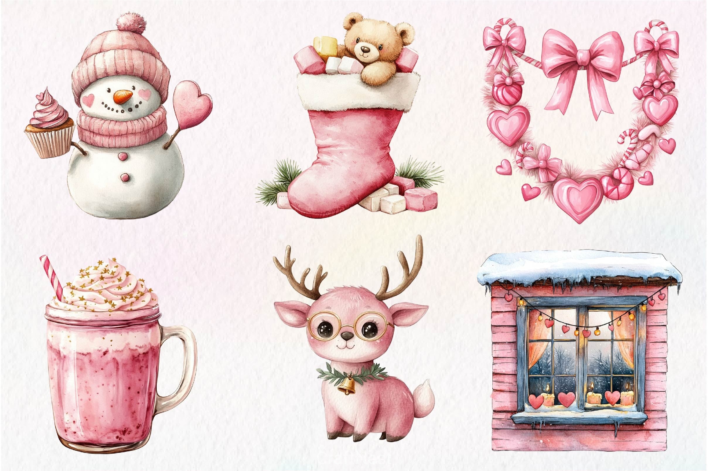 Pink Happy Christmas Clipart Bundle - CraftNest - Digital Crafting and Art