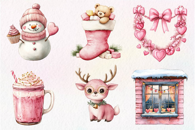 Pink Happy Christmas Clipart Bundle - CraftNest - Digital Crafting and Art