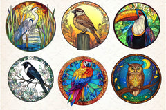 Round Stained Glass Birds Clipart Bundle 3 - CraftNest - Digital Crafting and Art