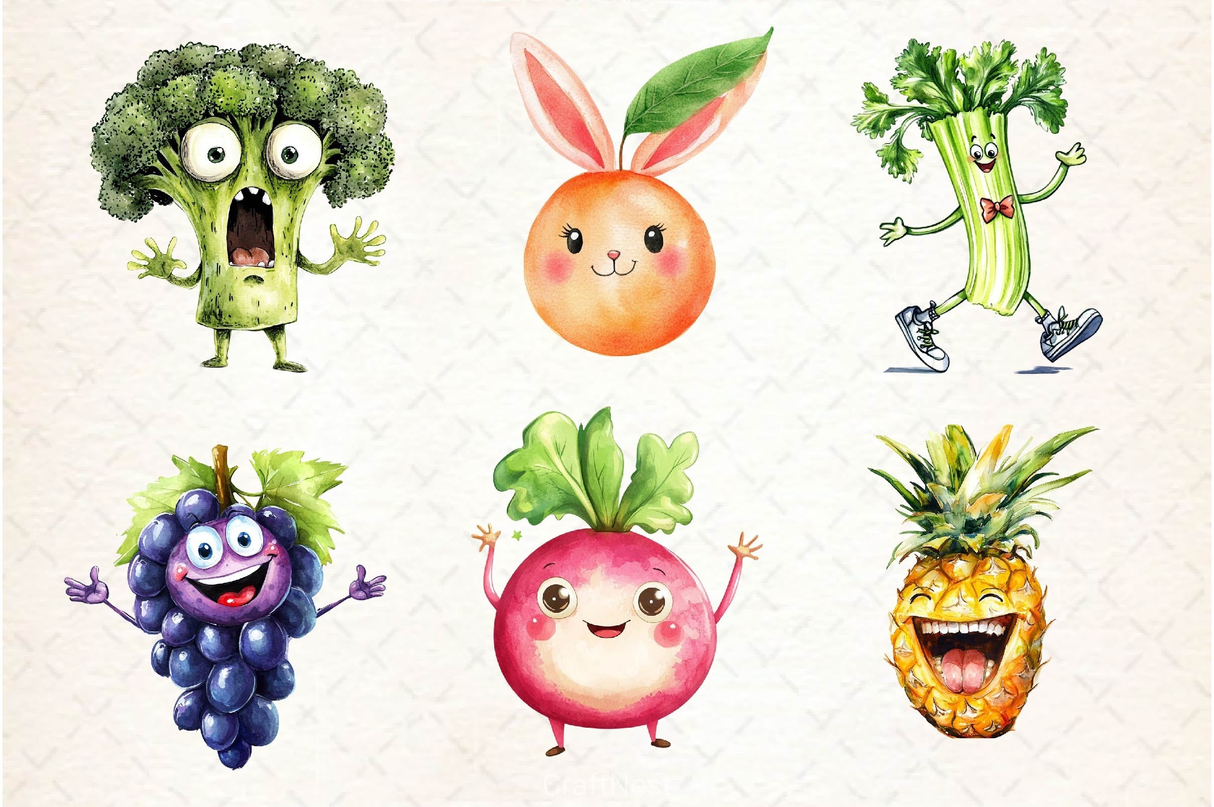 Funny Fruits Vegetables Clipart Bundle 2 - CraftNest - Digital Crafting and Art
