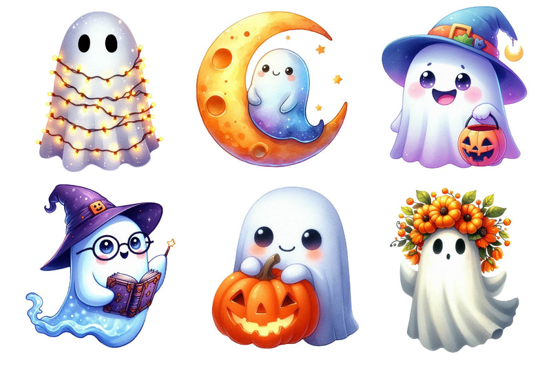 Cute Halloween Ghost Clipart Bundle 20 - CraftNest - Digital Crafting and Art