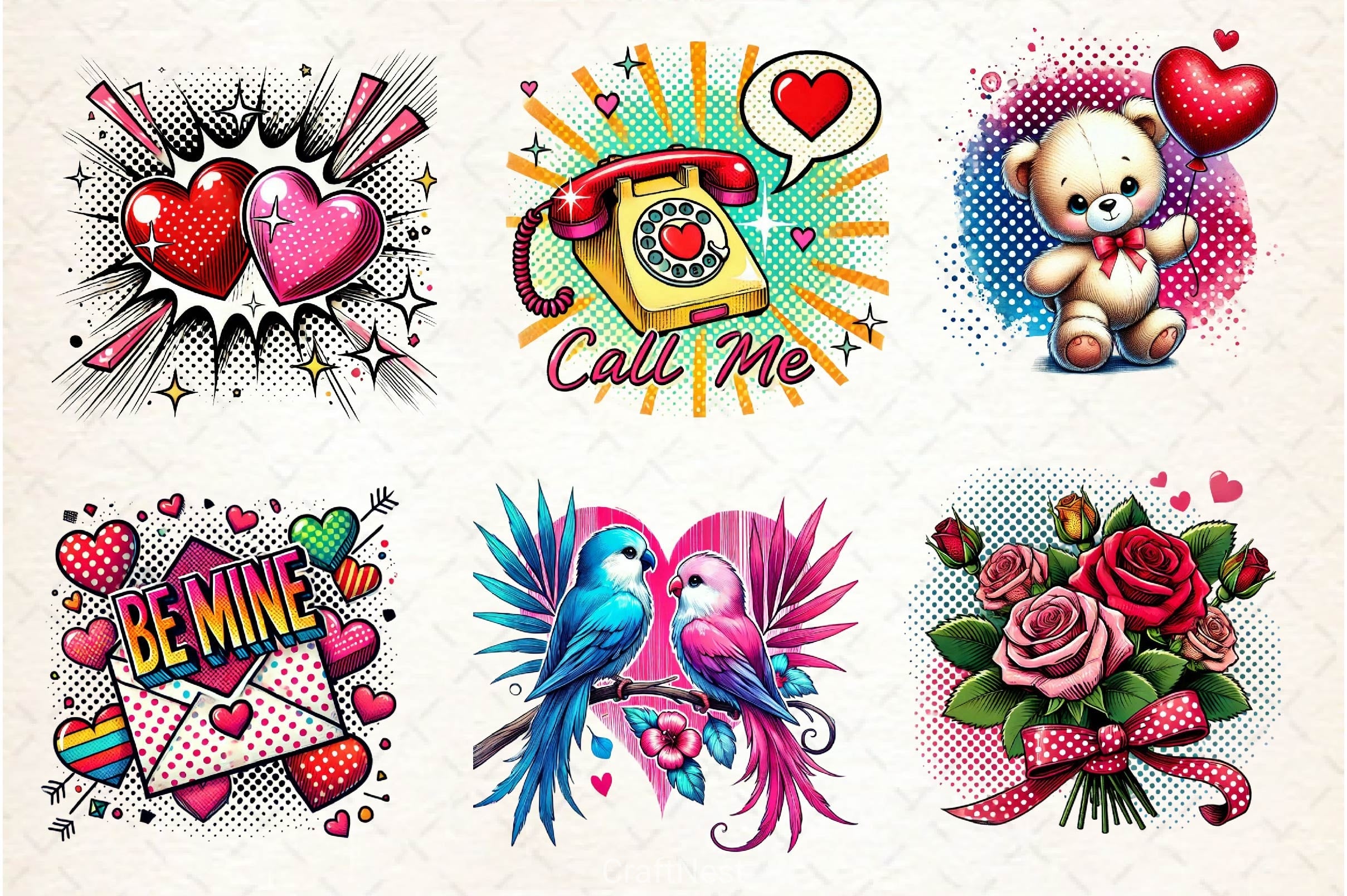 Cute Pop Art Valentines Day Clipart Bundle - CraftNest - Digital Crafting and Art
