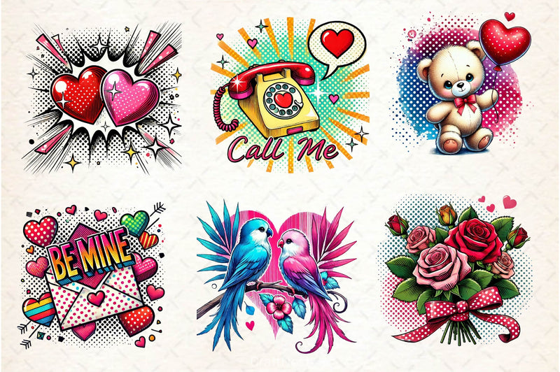 Cute Pop Art Valentines Day Clipart Bundle - CraftNest - Digital Crafting and Art