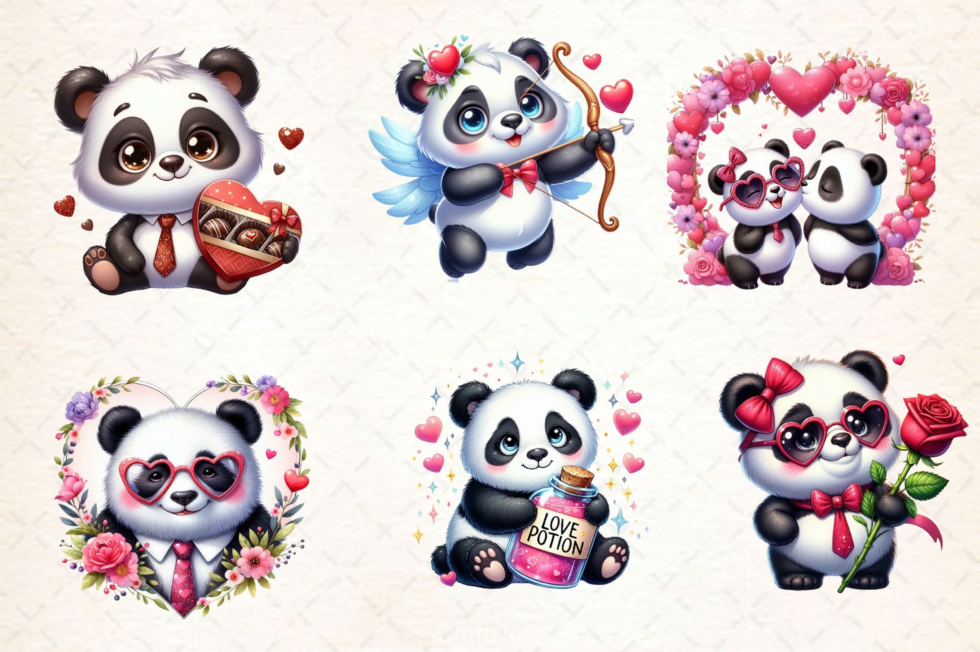 Valentines Day Love Panda Clipart Bundle 2 - CraftNest - Digital Crafting and Art