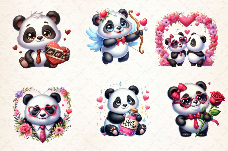 Valentines Day Love Panda Clipart Bundle 2 - CraftNest - Digital Crafting and Art