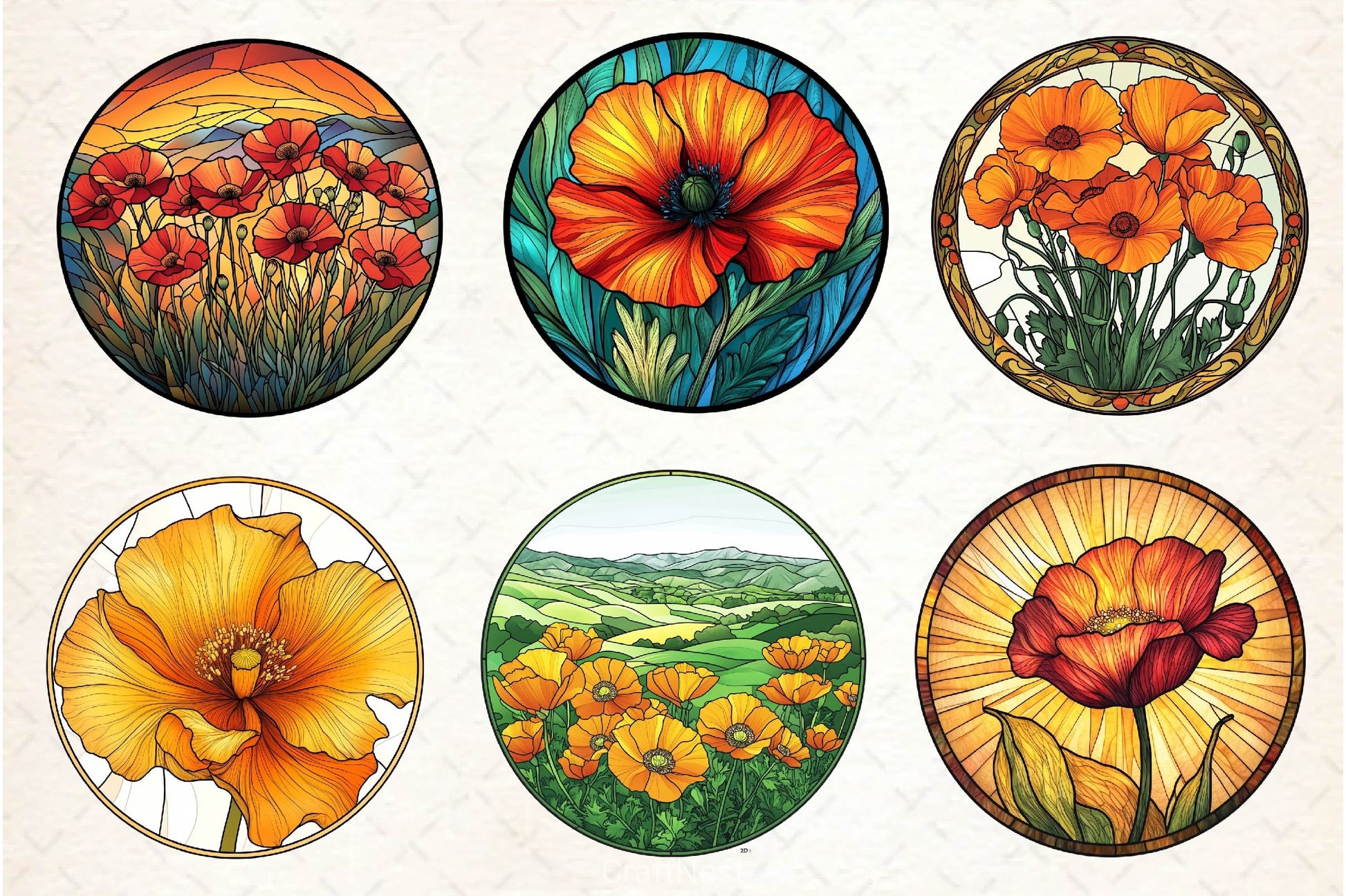 Stained Glass California Poppies Clipart Bundle - CraftNest - Digital Crafting and Art