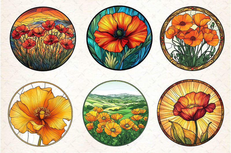 Stained Glass California Poppies Clipart Bundle - CraftNest - Digital Crafting and Art