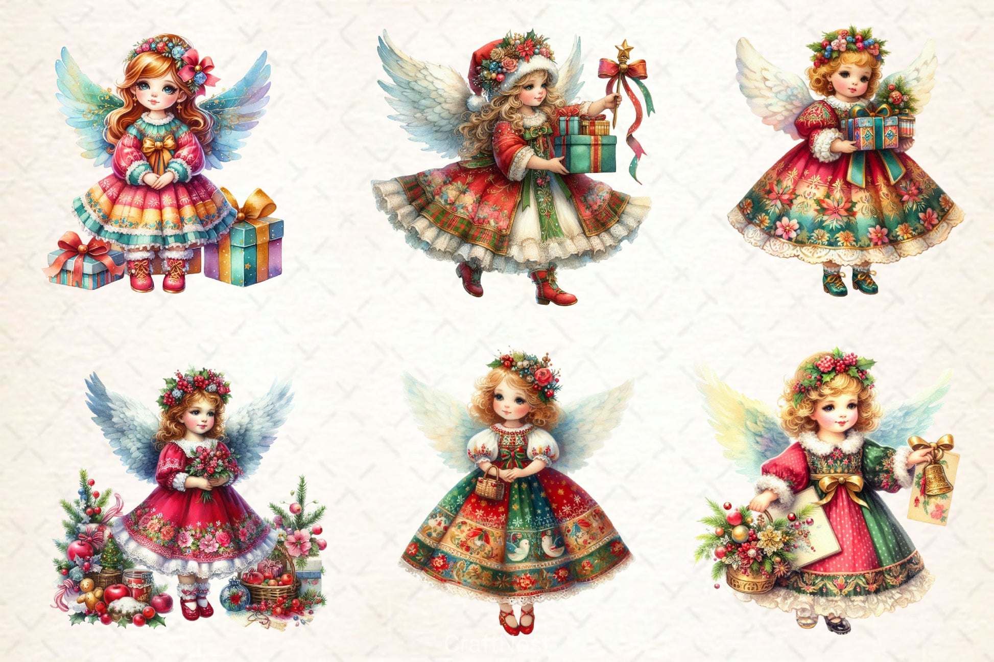 Vintage Christmas Angel Clipart Bundle 2 - CraftNest - Digital Crafting and Art