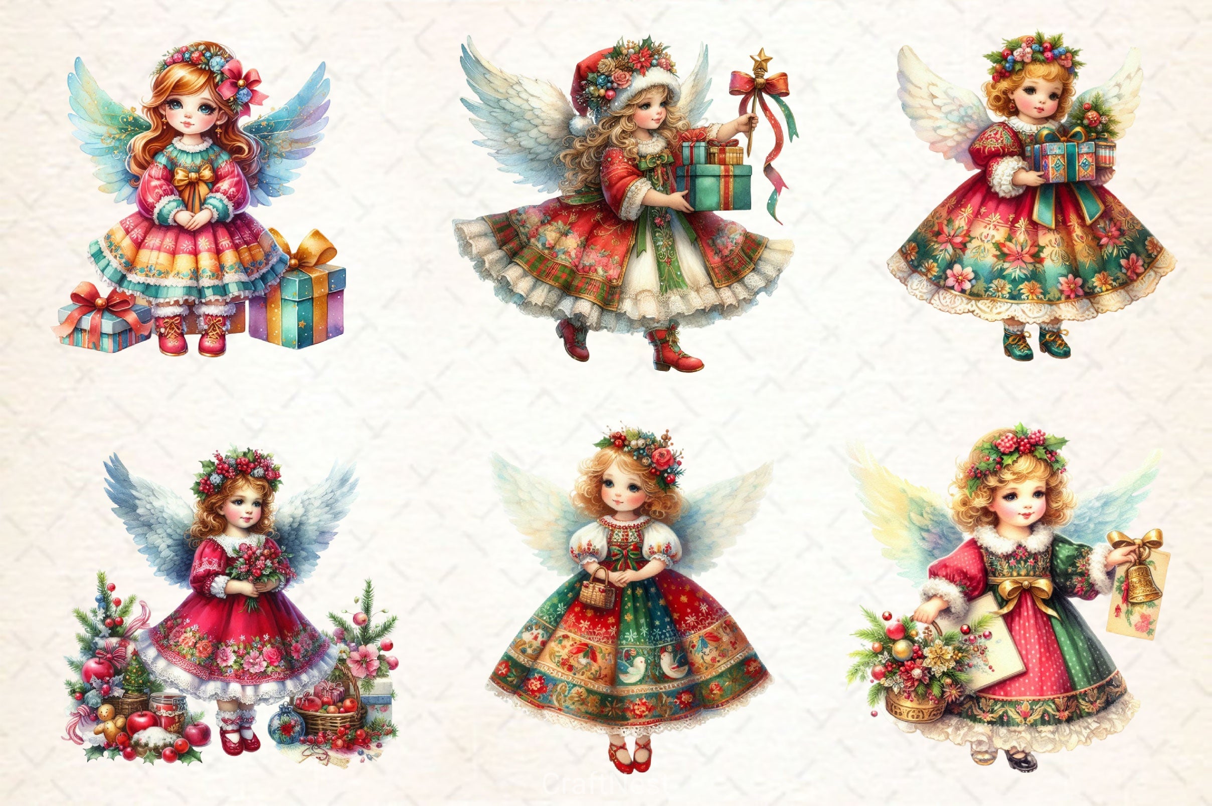 Vintage Christmas Angel Clipart Bundle 2 - CraftNest - Digital Crafting and Art