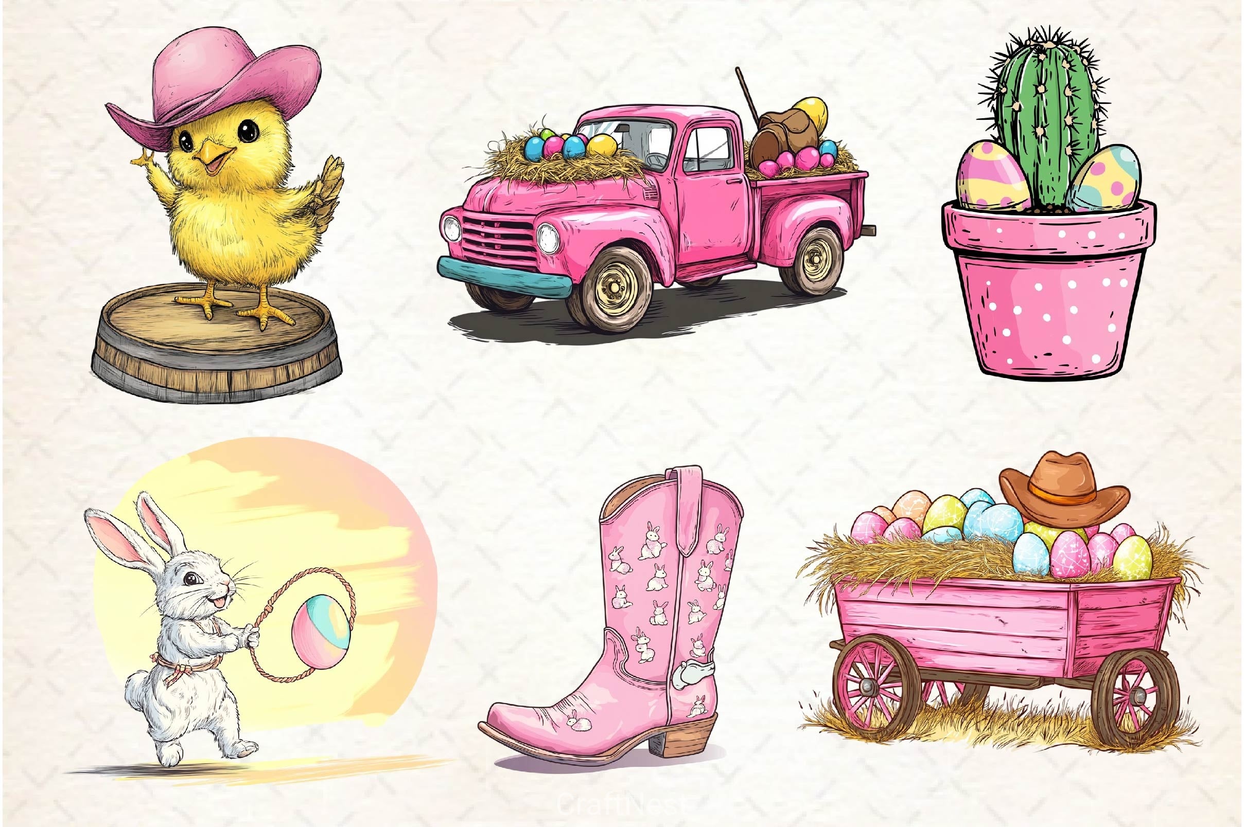 Vintage Pink Easter Western Clipart Bundle 2 - CraftNest - Digital Crafting and Art