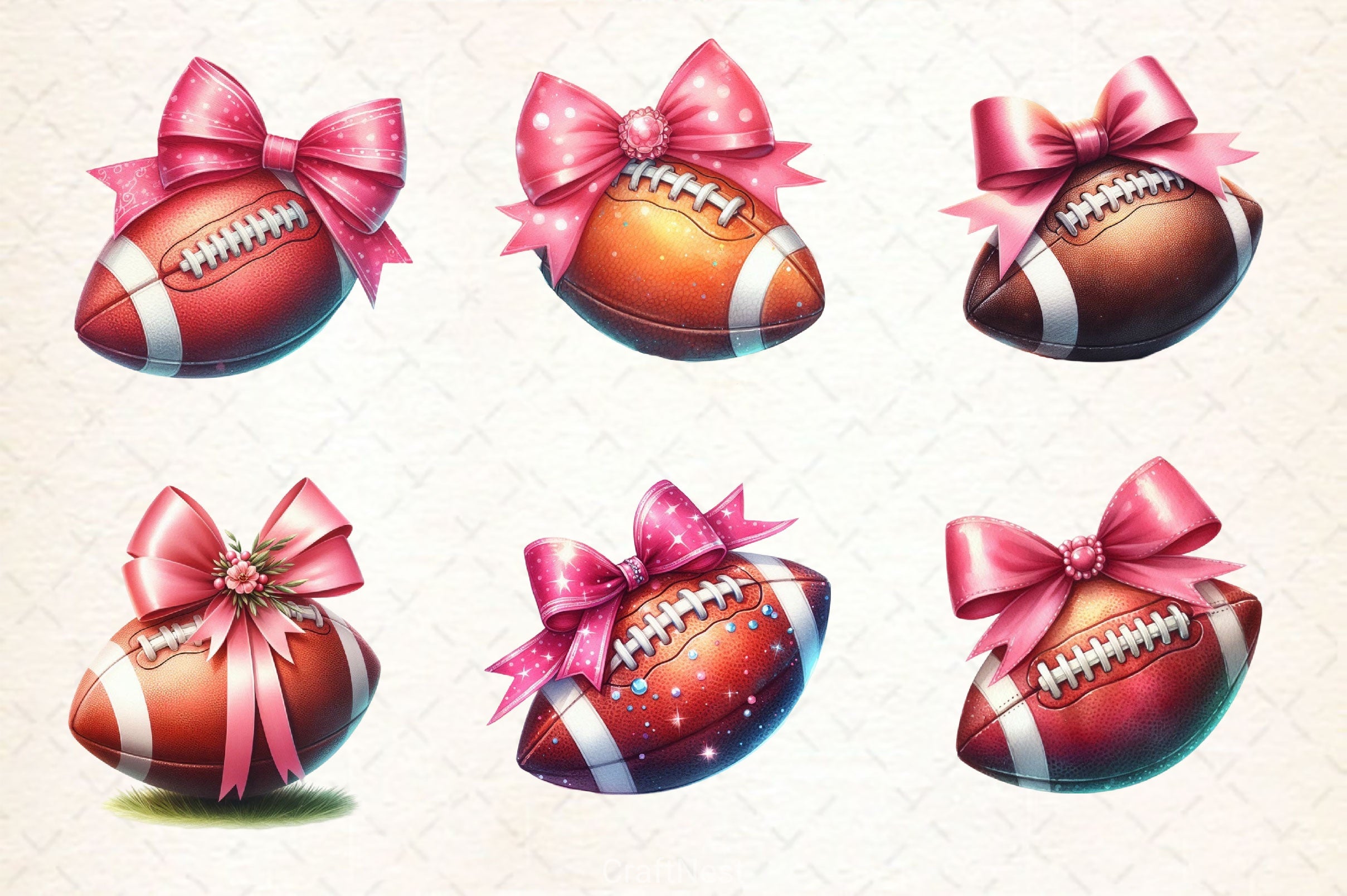 Coquette Pink Bow American Football Clipart Bundle - CraftNest - Digital Crafting and Art