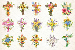 Summer Floral Cross Clipart Bundle - CraftNest - Digital Crafting and Art