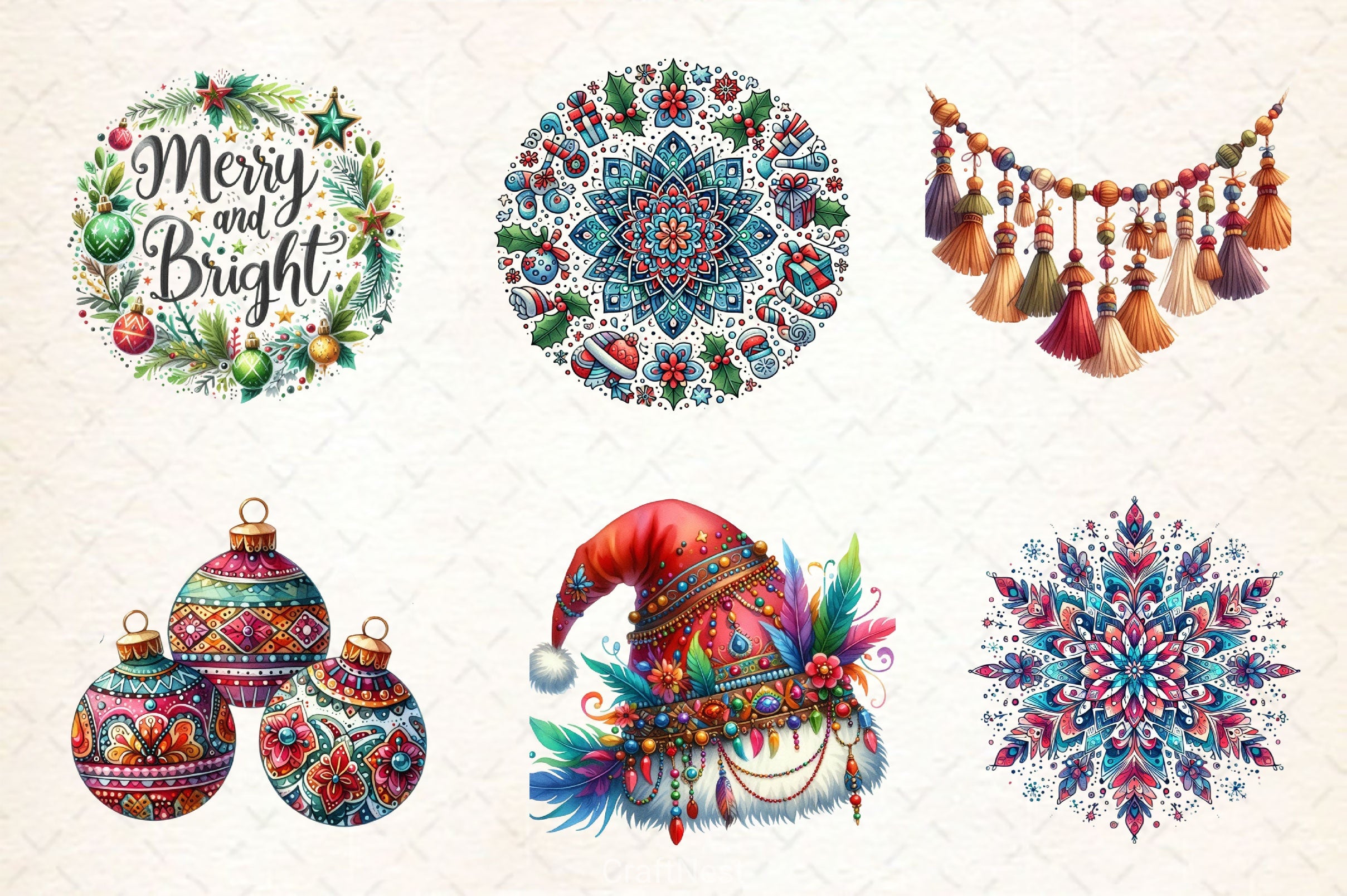 Boho Christmas Clipart Bundle - CraftNest - Digital Crafting and Art