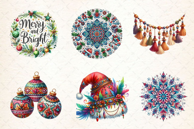 Boho Christmas Clipart Bundle - CraftNest - Digital Crafting and Art