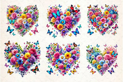 Spring Flowers Heart With Butterflies Clipart Bundle - CraftNest - Digital Crafting and Art