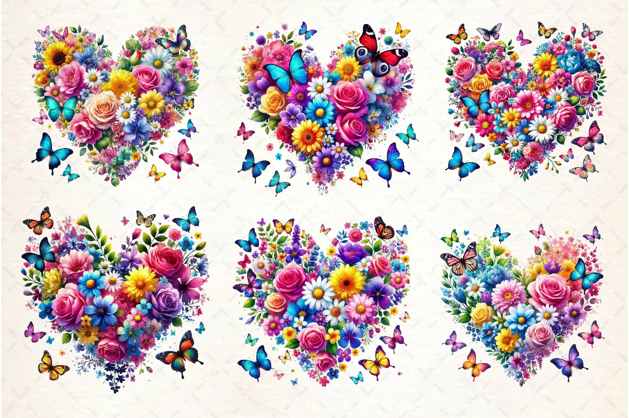 Spring Flowers Heart With Butterflies Clipart Bundle - CraftNest - Digital Crafting and Art