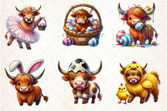 Easter Highland Cow Clipart Bundle 4 - CraftNest - Digital Crafting and Art