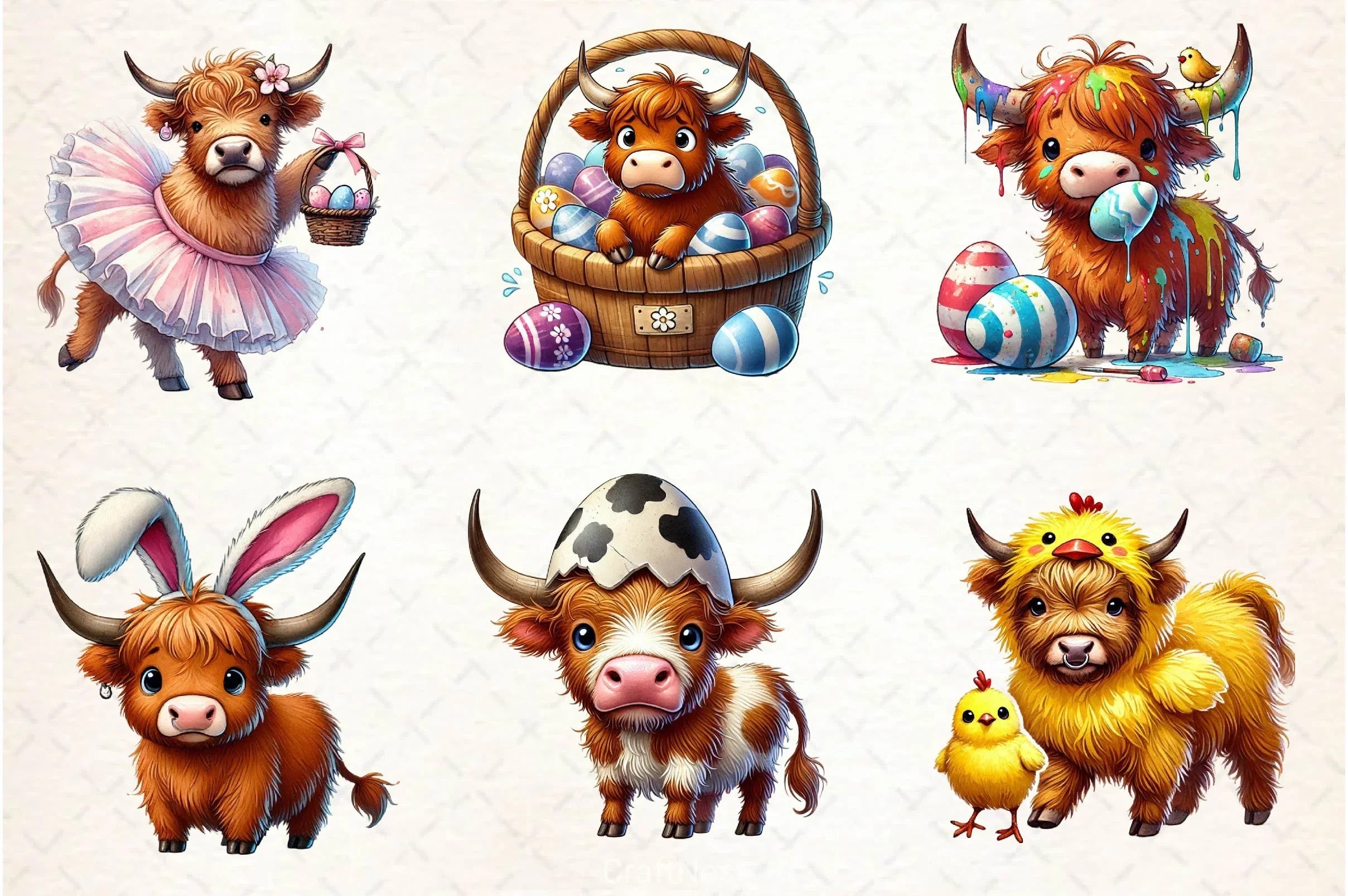 Easter Highland Cow Clipart Bundle 4 - CraftNest - Digital Crafting and Art