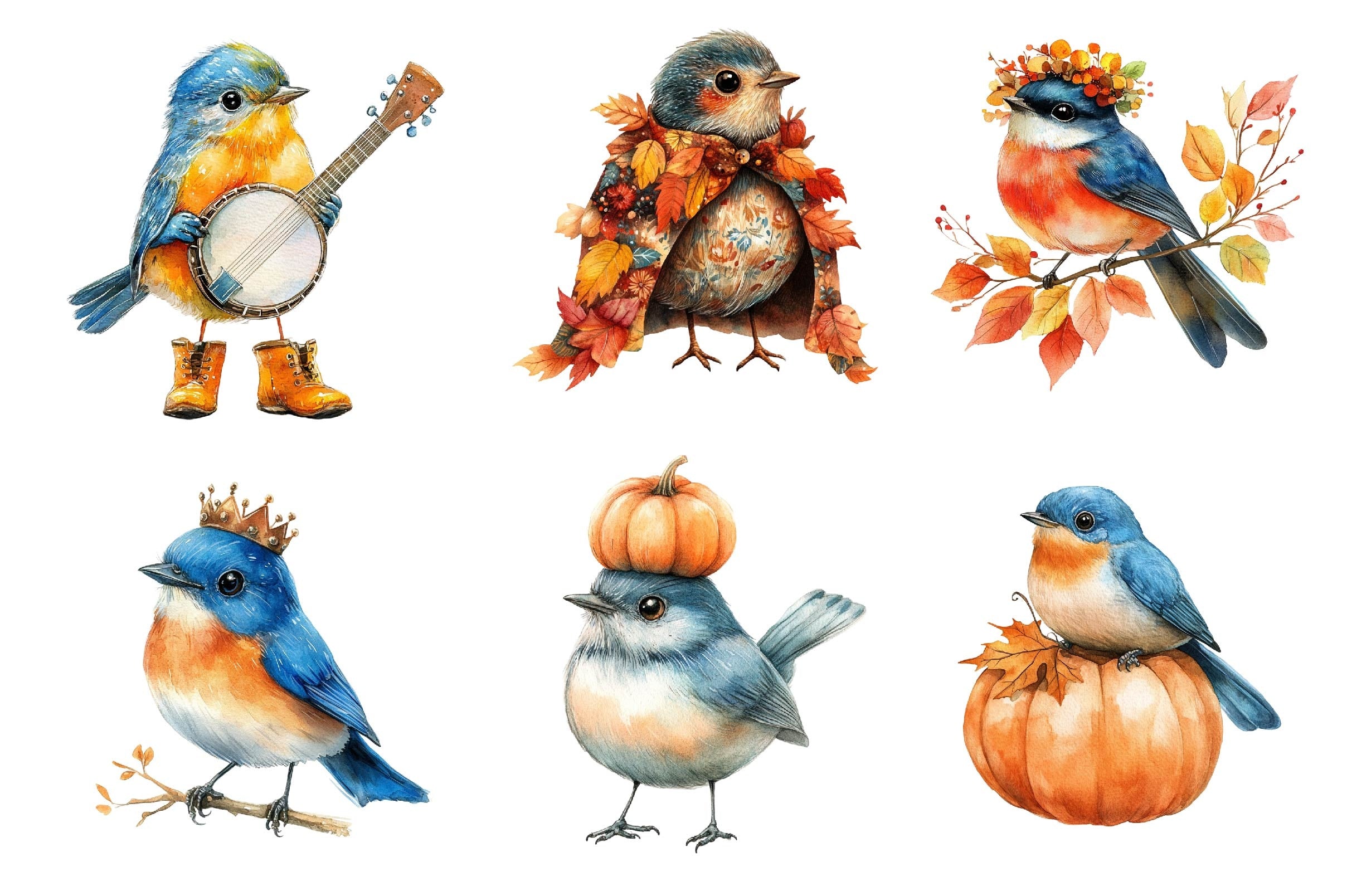 Whimsical Fall Autumn Birds Clipart Bundle - CraftNest - Digital Crafting and Art
