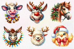 Funny Christmas Farm Animal Face Clipart Bundle - CraftNest - Digital Crafting and Art