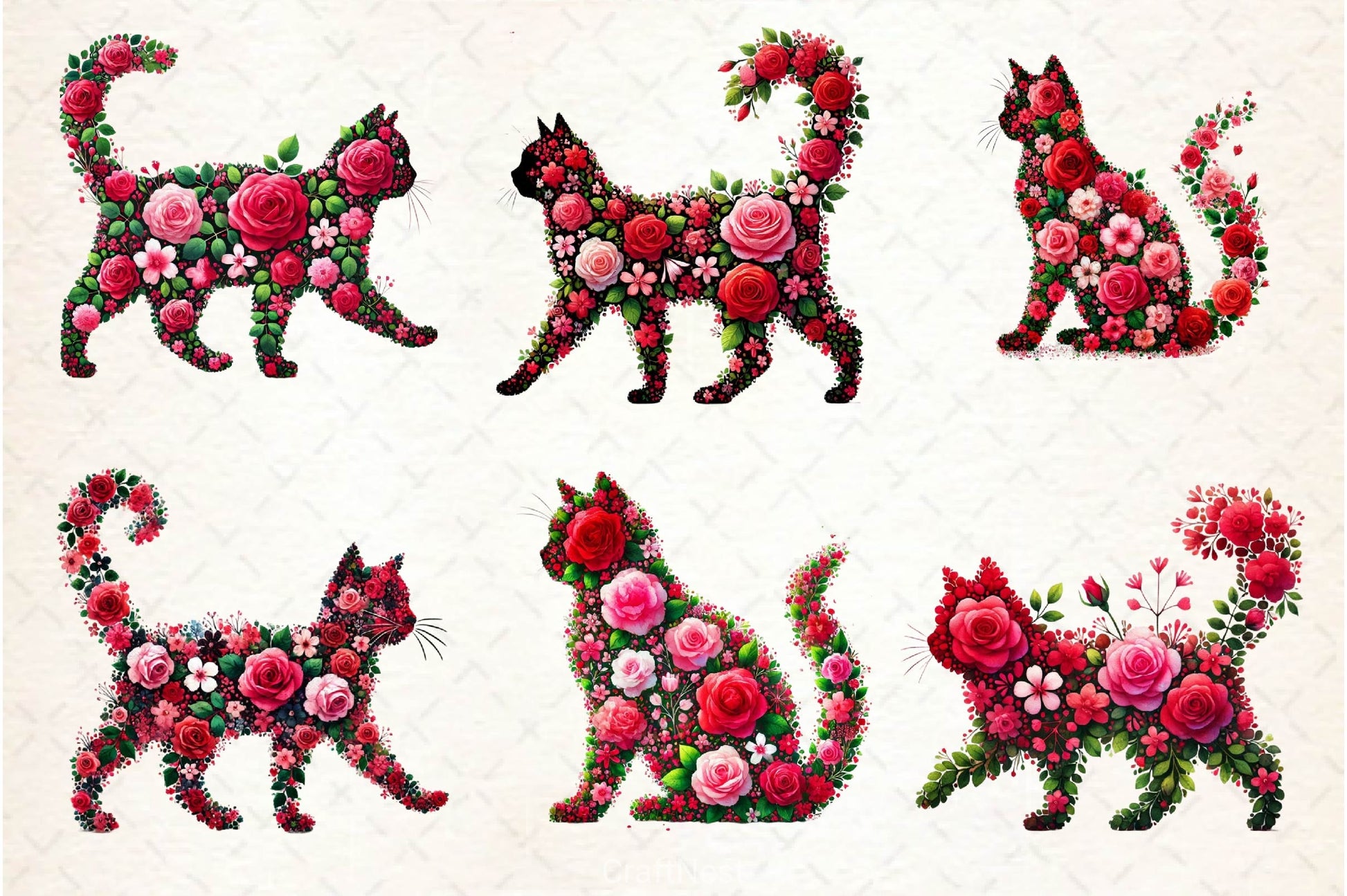 Valentine Pink Roses Cats Clipart Bundle 2 - CraftNest - Digital Crafting and Art
