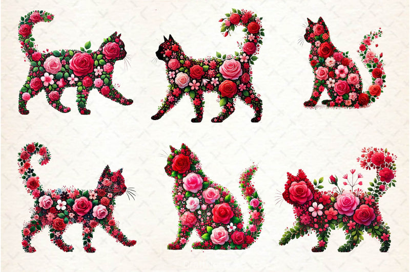 Valentine Pink Roses Cats Clipart Bundle 2 - CraftNest - Digital Crafting and Art
