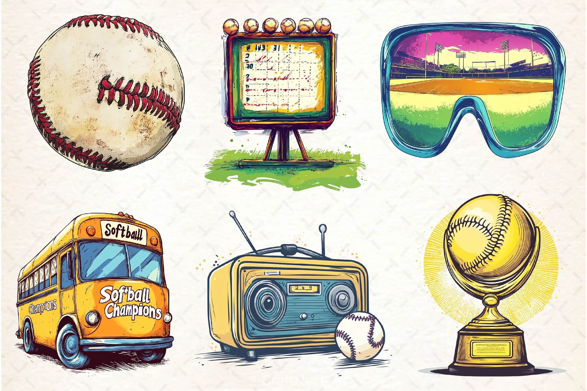 Vintage Softball Clipart Bundle 2 - CraftNest - Digital Crafting and Art