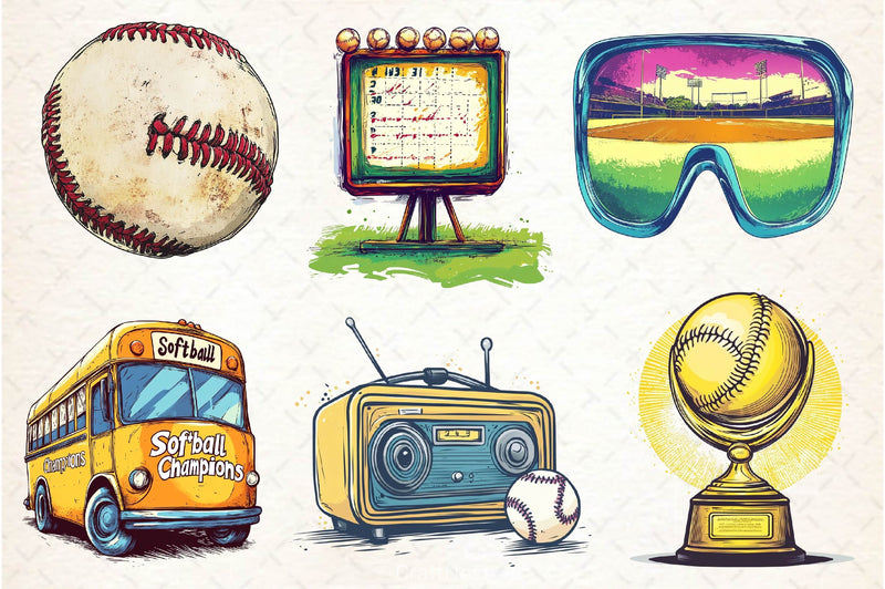 Vintage Softball Clipart Bundle 2 - CraftNest - Digital Crafting and Art