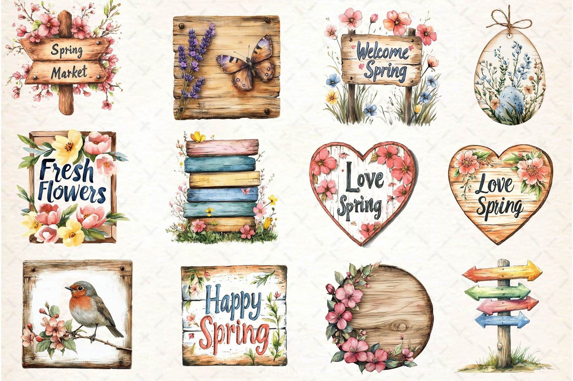 Spring Wooden Signs Clipart Bundle - CraftNest - Digital Crafting and Art