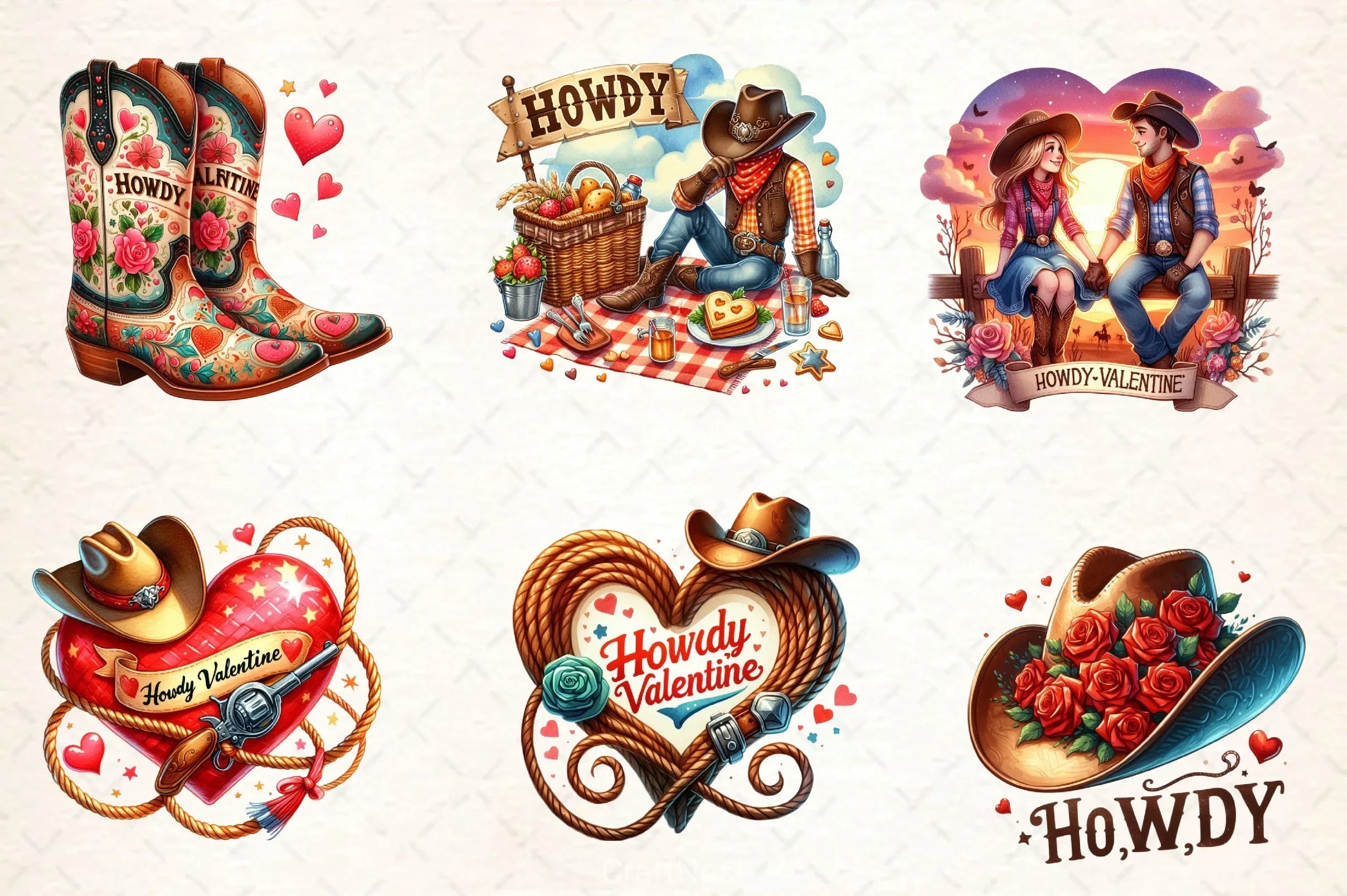 Retro Howdy Western Valentines Day Clipart Bundle 4 - CraftNest - Digital Crafting and Art