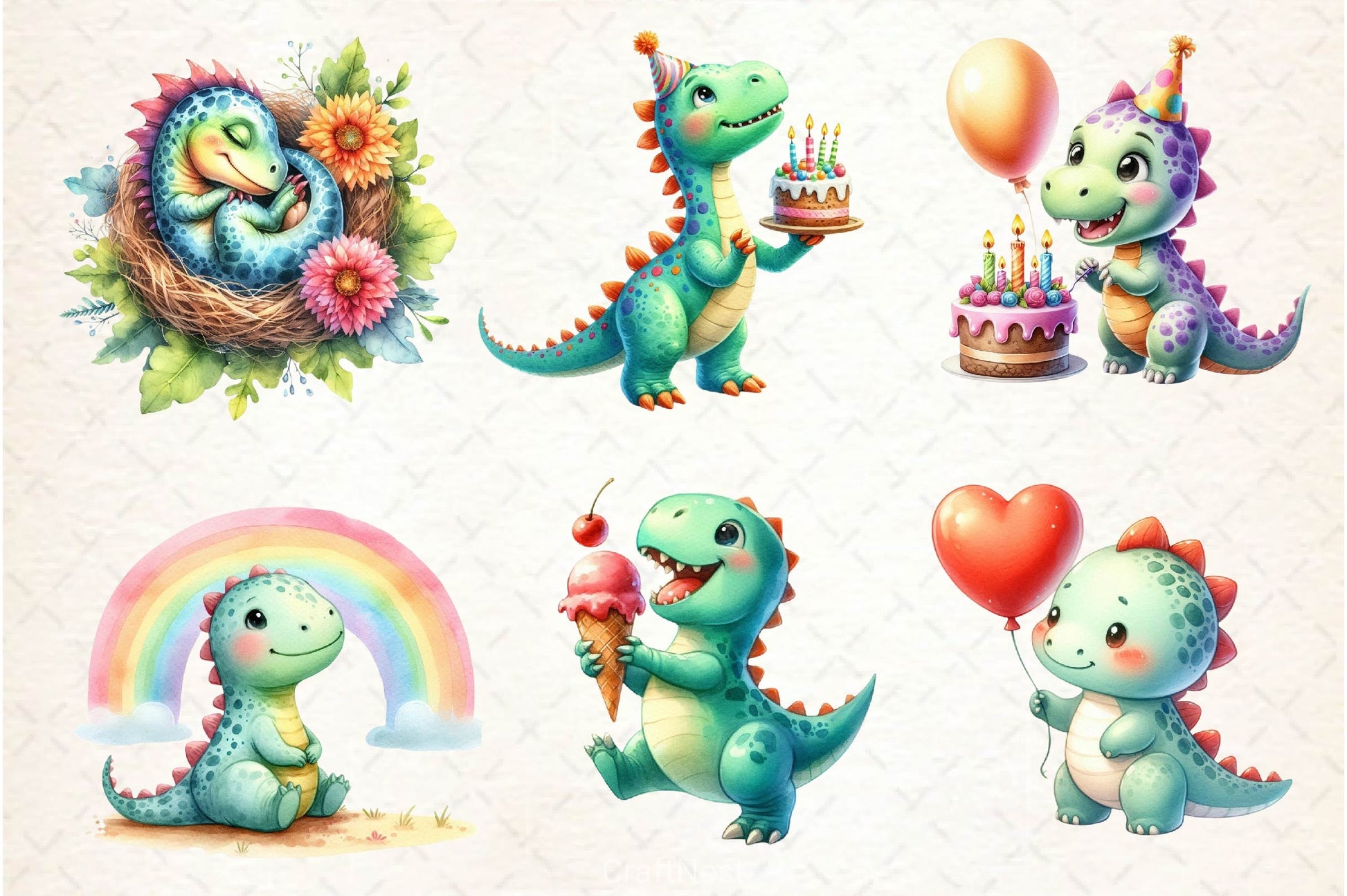 Cute Dinosaur Clipart Bundle 3 - CraftNest - Digital Crafting and Art