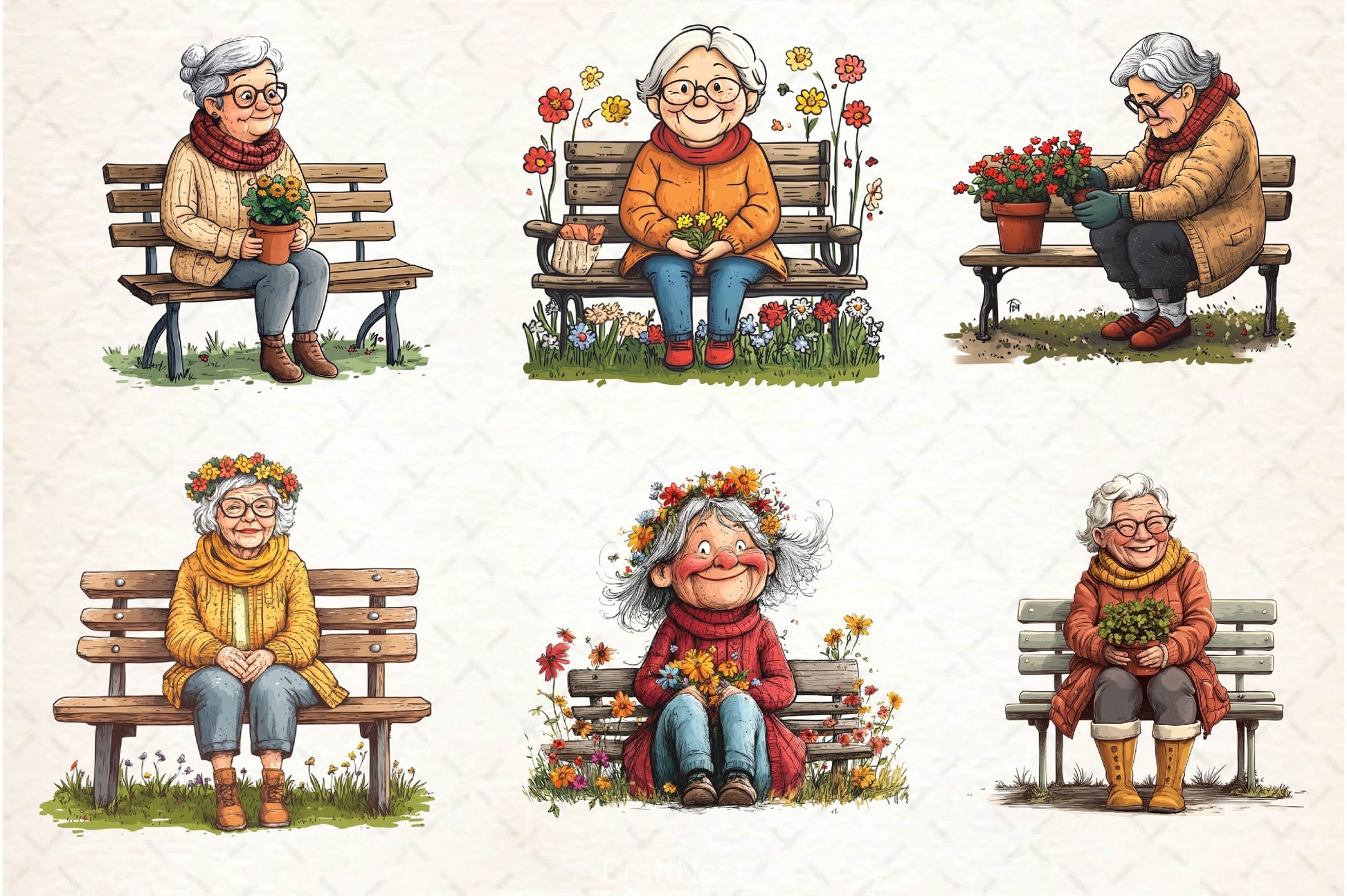 Gardening Grandma With Flowers Clipart Bundle 2 - CraftNest - Digital Crafting and Art