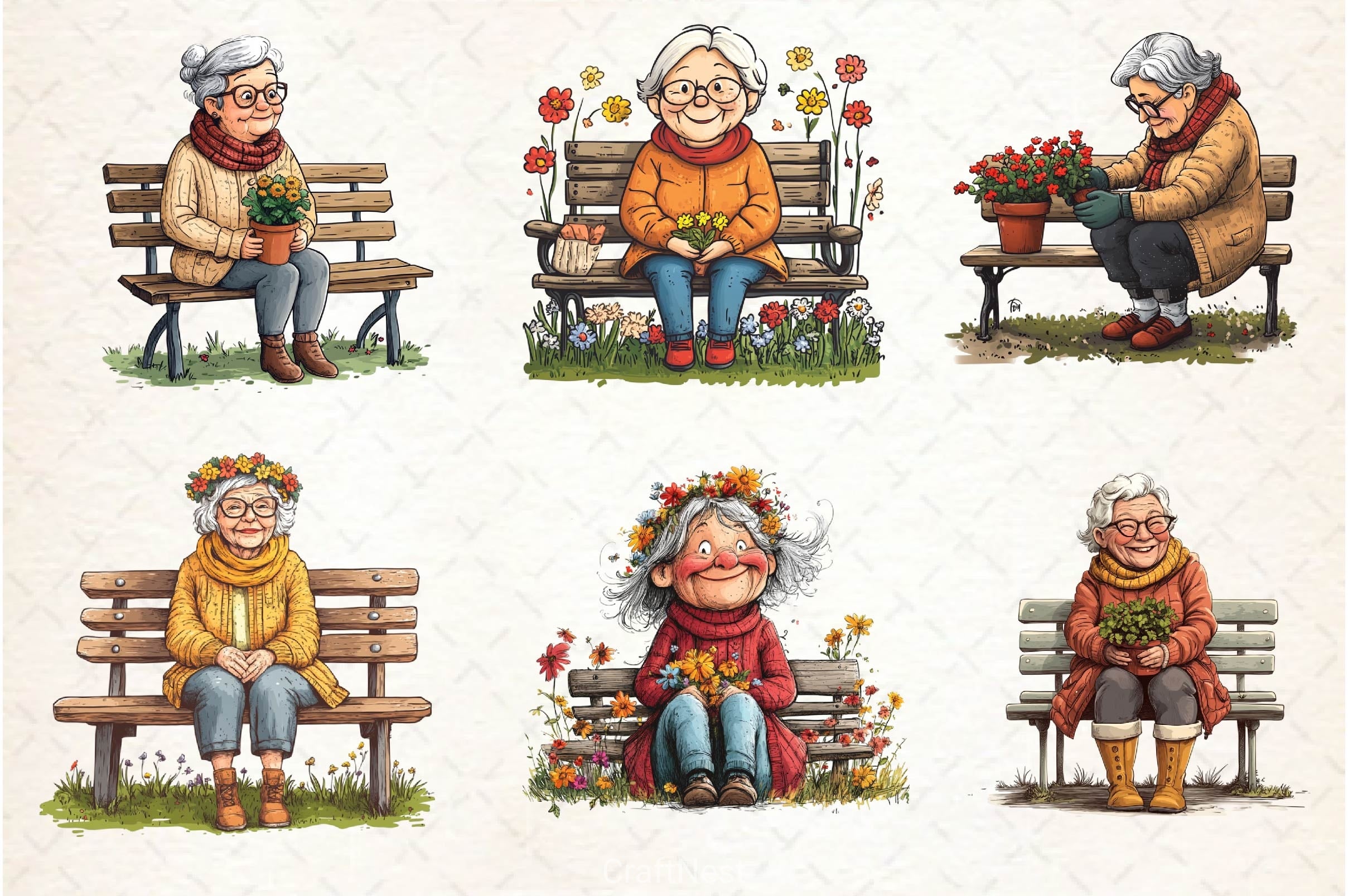 Gardening Grandma With Flowers Clipart Bundle 2 - CraftNest - Digital Crafting and Art
