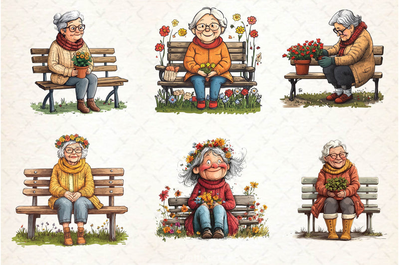 Gardening Grandma With Flowers Clipart Bundle 2 - CraftNest - Digital Crafting and Art