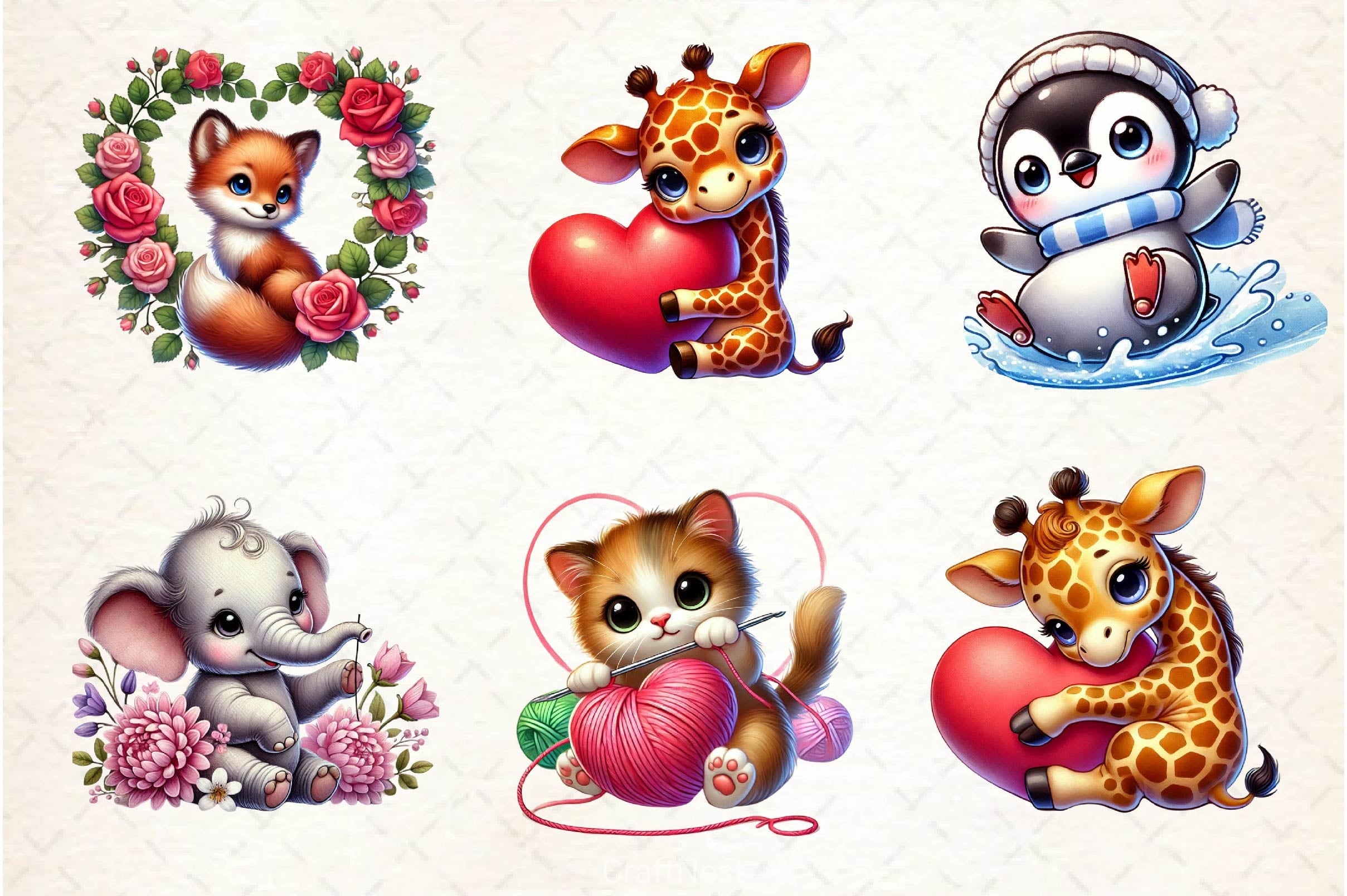 Valentine Baby Animals Clipart Bundle - CraftNest - Digital Crafting and Art
