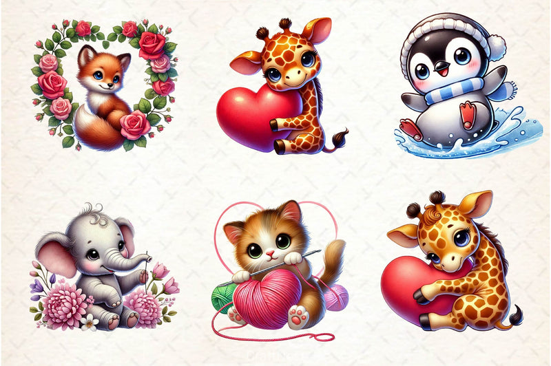Valentine Baby Animals Clipart Bundle - CraftNest - Digital Crafting and Art
