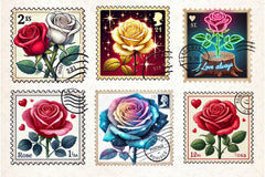 Valentine Rose Postage Stamp Clipart Bundle 2 - CraftNest - Digital Crafting and Art