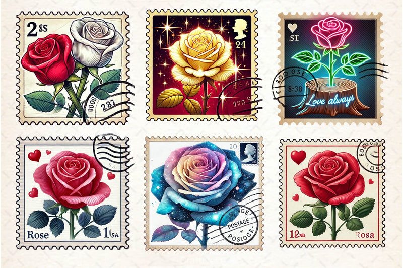 Valentine Rose Postage Stamp Clipart Bundle 2 - CraftNest - Digital Crafting and Art