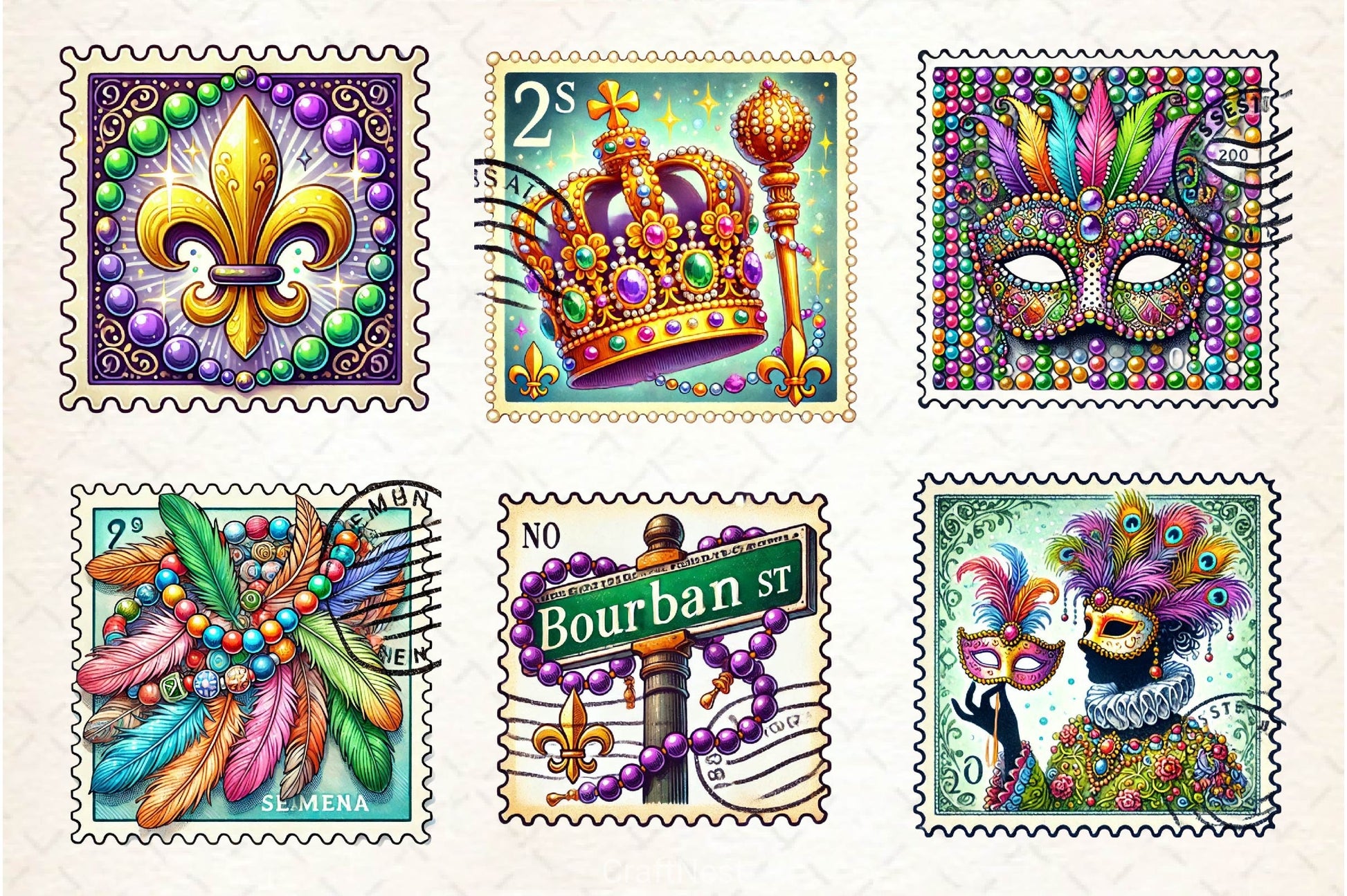 Mardi Gras Postage Stamp Clipart Bundle - CraftNest - Digital Crafting and Art