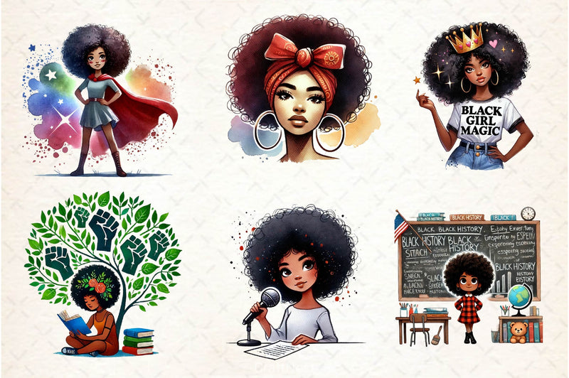 Black History Month Afro Girl Clipart Bundle 2 - CraftNest - Digital Crafting and Art