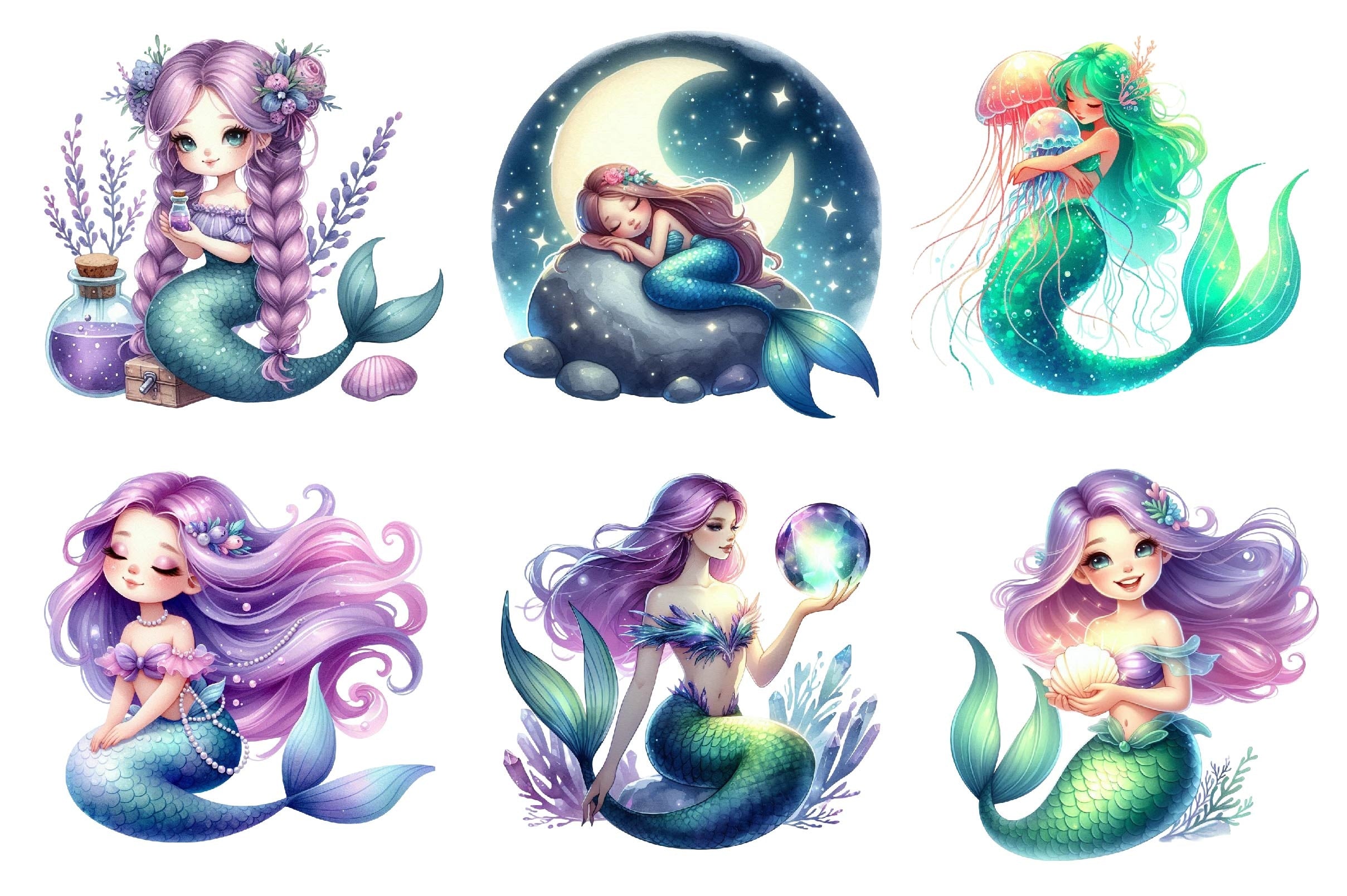 Magical Mermaid Clipart Bundle 2 - CraftNest - Digital Crafting and Art