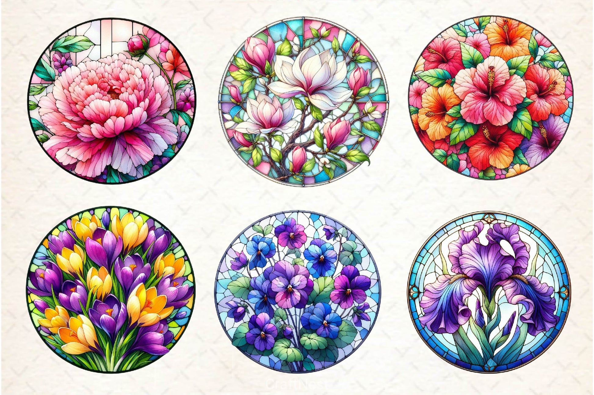 Round Stained Glass Spring Flower Clipart Bundle - CraftNest - Digital Crafting and Art