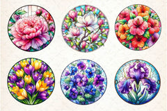 Round Stained Glass Spring Flower Clipart Bundle - CraftNest - Digital Crafting and Art