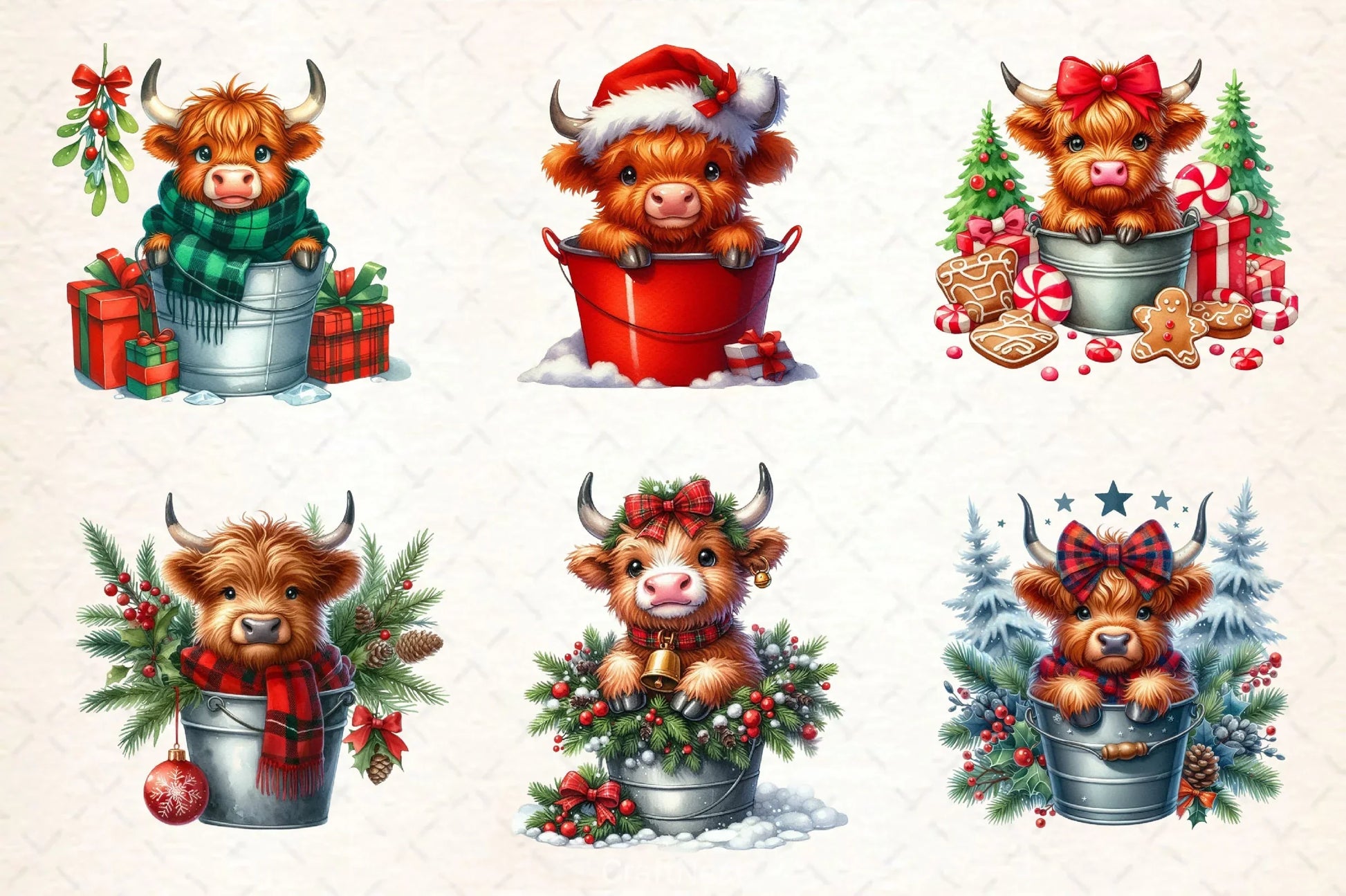Christmas Highland Cows In Bucket Clipart Bundle - CraftNest - Digital Crafting and Art