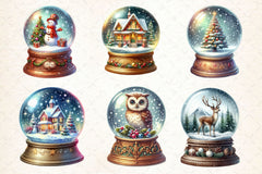 Vintage Christmas Snow Globe Clipart Bundle - CraftNest - Digital Crafting and Art