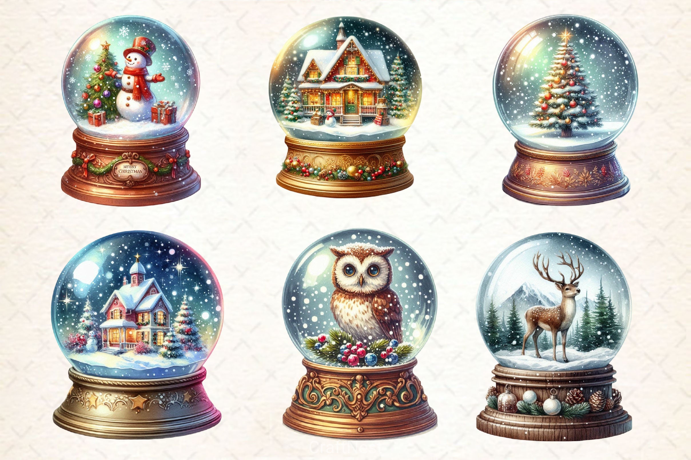 Vintage Christmas Snow Globe Clipart Bundle - CraftNest - Digital Crafting and Art