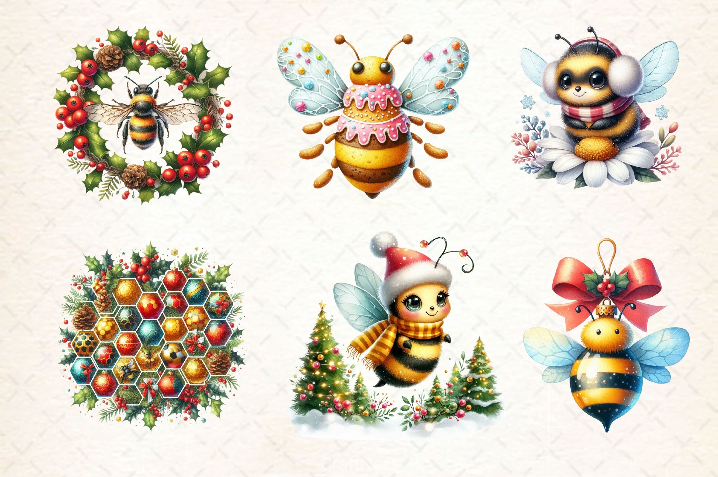 Christmas Bee Clipart Bundle - CraftNest - Digital Crafting and Art